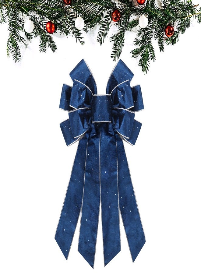 ABTOLS Large Christmas Bow for Wreath, Blue Velvet Wreath Bows for Front Door, Blue Glitter Decorative Wreath Bow Vintage Wreath Bows Christmas Bows for Indoor Outdoor Xmas Decorations - Image 1